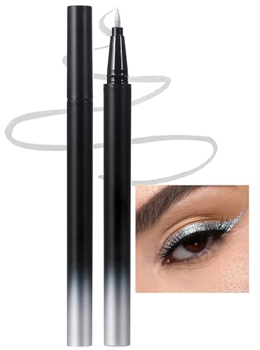 Erinde Silver Liquid Glitter Eyeliner, Pen con Brillo Metálico Peralizado, Maquillaje de Ojos Brillante y Duradero