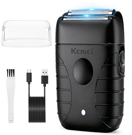 KEMEI Afeitadora de láminas para hombres, afeitadora eléctrica, afeitadora de peluquería de doble lámina, afeitadora de barba inalámbrica, recargable por USB hasta 180 minutos