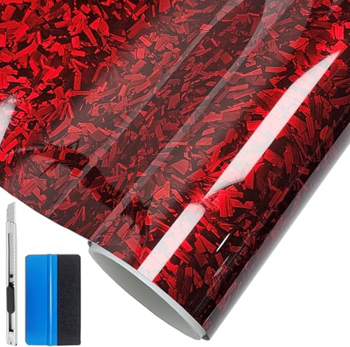 NewL Gloss Red-Silver Forged Carbon Fiber Car Vinyl Wrap 30cm x 150cm | Forged carbon fiber finish, Low tack pressure sensitive adhesive, Air Release Technology, fade-resistant, for auto furniture