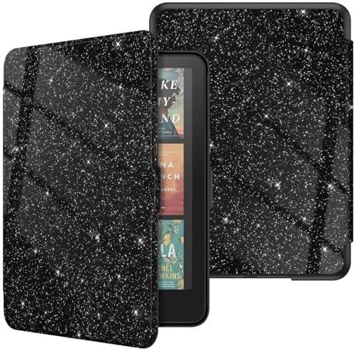 FINTIE Étui pour 7 Kindle Paperwhite (12e Génération, 2024) et Kindle Colorsoft (1re Génération, 2025/2024), Coque Fine et Léger, Housse Réveil/Veille Automatique, Noir Pailleté