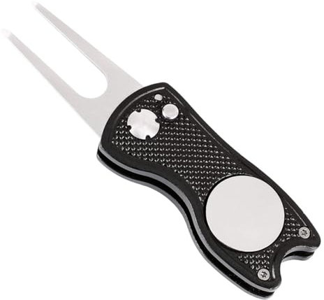 SGERUFZ Golf Reparatur Pitchgabel, Edelstahl Golf Divot Multifunktion Tool mit Pop-up-Taste und Ball Marker, Switchblade Golf Pitchgabel Tragbares Golf Reparaturzubehör (Edelstahl)