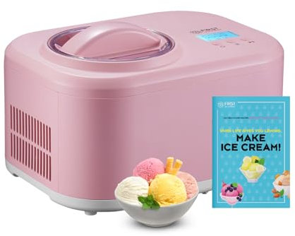 TZS First Austria Eismaschine & Joghurtbereiter | 1 L | Frozen Joghurt, Sorbet, Eiscreme | inkl. Rezeptheft, Messbecher & Spatel | rosa
