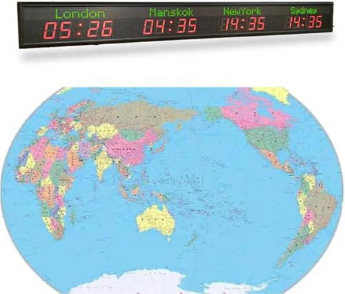 Horloge mondiale numérique LED affichant plusieurs fuseaux horaires, avec luminosité réglable, parfaite pour les entreprises et les voyageurs du monde entier