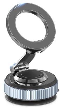 TONEOF Uppgraderat magnetiskt telefonstativ för bil, 360° roterbar telefonhållare för MagSafe, stark magnet, hopfällbart bilfäste med vakuumsugkopp, minibilstativ med magnetisk ring för alla
