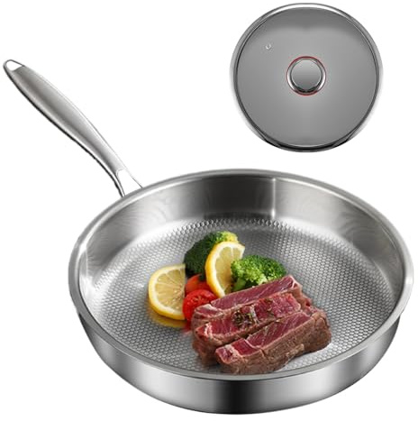 Generico Padella In Titanio Antiaderente Senza Rivestimento 24 Cm Con Coperchio, Resistente Ai Acciaio Inossidabile Per Friggere, Saltare, Rosolare E Cucinare In Modo Sano