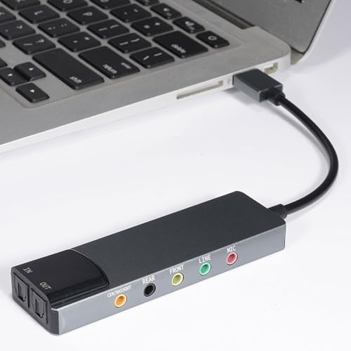 ASHATA 5.1 7.1 USB Sound Card, External Sound Card for Laptop, 48KHz High Sampling Rate, Intelligent Noise Reduction, Mic 3.5MM Optical Fiber Input
