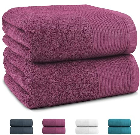 Montafox 2er Set Saunatücher 180 x 90 cm Flauschige Badetücher 100% Baumwolle Saugfähig Kuschelig Weich Duschtuch Groß Saunatuch, Farbe:Pflaume