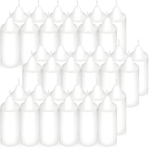 Lot de 36 Bougies Piliers Blanches, 9 x 3 cm, 11 Heures, Non Parfumées