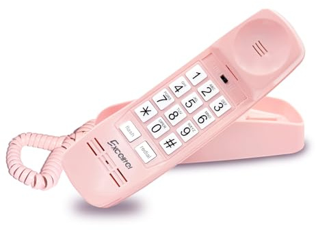 Excelltel Retro Corded Landline Phone, Vintage Wall Mount & Desk Telephone - No Power Required, Emergency Use, Big Button for Seniors/Elderly with Loud Ringer & Flashing Light, Clear Sound (Pink)