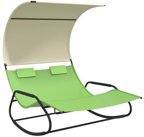 Tomostar Bain de Soleil, Chaise Longue Double Jardin Extérieur Transat pour Piscine à Bascule avec auvent Vert et crème