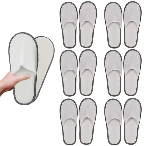 Zapatillas de casa Unisex 6 Pares, Zapatillas de invitado Lavables y Reutilizables, Suela Antideslizante de 4 mm, algodón y Lino, para Hotel, SPA, casa y Viajes