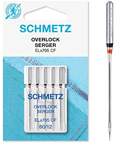 SCHMETZ | 5 Nähmaschinennadeln | Overlock Universal | ELX705 CF/SY 2022 | Nadeldicke 80/12 | Hinweis: Überprüfen Sie das empfohlene Nadelsystem in der Bedienungsanleitung