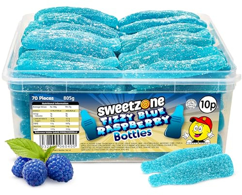 Sweetzone Giant Fizzy Blue Raspberry 805g 70pcs | Giant fizzy blue raspberry bottle gummies, Halal bulk tub, sour fruit chews, party pick and mix for kids and adults