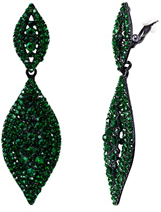 EVER FAITH Damen Ohrclips Hänger Kristall Hochzeit Braut Party Vintage Charm 2 Blatt Ohrringe Clip Grün Schwarz-Ton