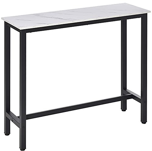 HOMCOM Bar Table Breakfast Marble Grain Dining Table Coffee Table with Adjustable Footpads, 120x40x100cm, White & Black