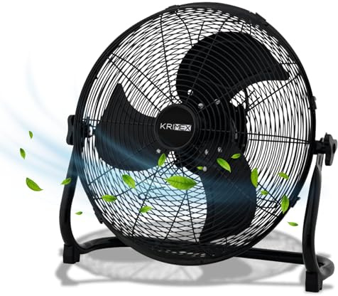 Krimex Ventilatore da Terra 100 Watt Inclinabile 3 Velocità da Pavimento in Metallo Alta Resistenza da Ufficio, Industriale, Casa (Nero)