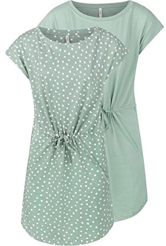 ONLY Damen Sommer Mini Kleid onlMAY S/S Dress 2er Pack Grösse XS S M L XL XXL Gestreift Schwarz 100% Baumwolle, Größe:M, Farbe:Chinois Green