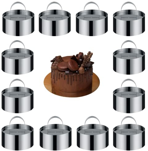 yeesport Dessertringe und Speiseringe 12pcs, Kuchenringe Set, Edelstahl Kuchen Ringe, Kleine Tortenringe Set, 3 Zoll Dessert Formen mit Pusher für oder Kochen Pfannkuchen Kekse Dessert, 3,14 x 1,57in