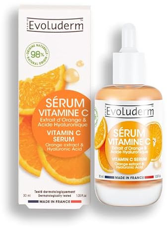 EVOLUDERM – Sérum Eclat à la Vitamine C - 30ml - 98% d’Origine Naturelle - Végan - Fabrication Française