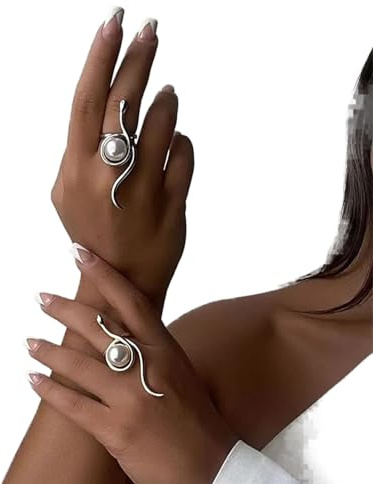 Wendalern Bague Serpent Pour Femmes Vintage Ouverte Perle Empilable Index Animal De Mariage Réglable Fiançailles Bijoux Pour Filles