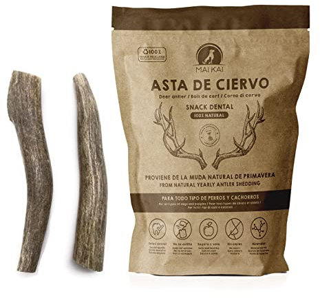 MAIKAI Confezione da 2 Corna di Cervo per Cani Grandi S - Masticativo Naturale Senza Punta – Osso Sicuro Antitartaro – Giocattolo Antistress Resistente – Snack Lungo Durata