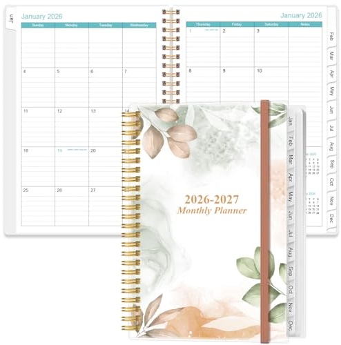 2025-2026 Monthly Planner - July 2025 - December 2026, Two Pages Per Month, 18 Monthly Calendar/Planner with Tabs, Strong Twin-Wire Binding, Inner Pocket, 6.4 x8.5, Rose Leaf