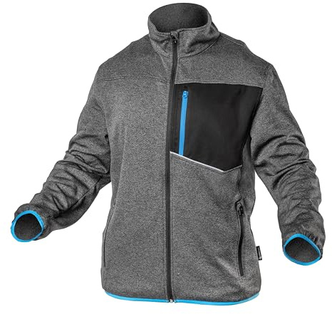 Högert Technik NISTER Sweat-shirt fonctionnel, gris chiné/bleu, taille S à 3XL, respirant, tissu extensible, réfléchissant, 3 poches, idéal pour le travail et la vie quotidienne, gris, L