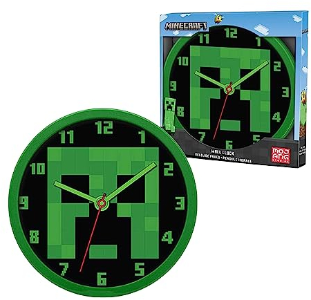 SRV Hub Minecraft - Orologio da parete per bambini, 25 cm, suono minimo, orologio da parete per bambini che imparano l'ora, quadrante colorato, orologio analogico per bambini dai 3 anni in su