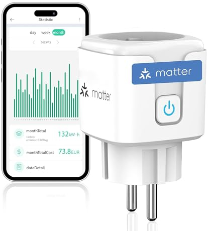 Greensun Matter Prise intelligente avec consommation d'énergie, prise WLAN avec compteur d'énergie pour balcon, fonctionne avec Apple HomeKit, Alexa et Google, Home Assistant Smart Plug 16A, 1 pièce