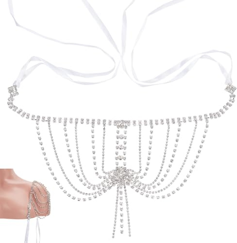 PLIGREAT Sliver Rhinestones Hombro Cadena Borlas Cadena del Cuerpo Joyería Borla de Cristal Cadena de Brazo Sexy Hombro Arnés De Carrocería Bridal Diamantes De Imitación Accesorios Del Cuerpo