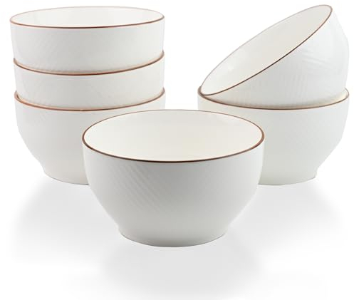 ALLUSEIT Müslischalen Suppenschüssel, 6 Teilige 850ml Weiß Gittermuster Porzellan Schale Schüsseln Set für Müsli Suppen Salat Ramen Reis Nudel Pho Dessert Snack usw. Keramik Φ15cm