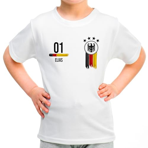 True Statements Deutschland Kinder T-Shirt „WM 2026“ Germany Trikot Weltmeisterschaft Shirt Jungen Mädchen Unisex - personalisiert mit Zahl & Namen - Weiß, Gr. 140