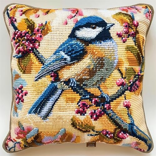 kitphoenix Kit de Crochet de Verrouillage Coussin Oiseau Kits de Coussins avec Crochet, Kit Tapis Point Noué à Faire pour Enfants Adultes Débutants,Artisanat Créatif 43x43cm