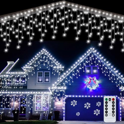 ZPQAODI Cadena de luces para exteriores, 10 m, 400 ledes, iluminación de Navidad para exteriores, luz blanca fría, IP44, impermeable, cadena de luces con mando a distancia, 8 modos, temporizador para
