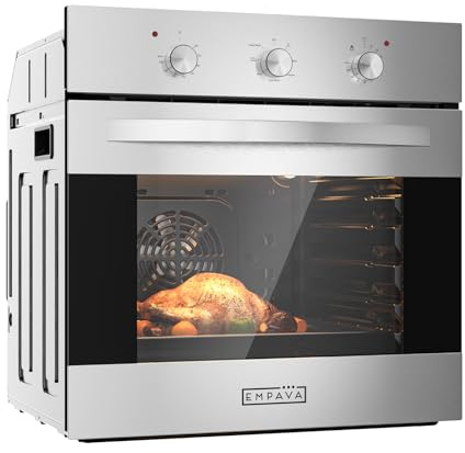 Empava 24 inch Electric Single Wall Oven with 6 Cooking Funcitons, Built-in Convection System with Mechanical Knob Control, Stainless Steel