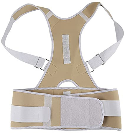 Full Back Support Clavicle Brace Shoulder Posture Corrector Adjustable Upper Back Brace Support Scoliosis Back Humpback Correction Belt for Man Women Teens (Color : White Size : Large) ( (Beige Med