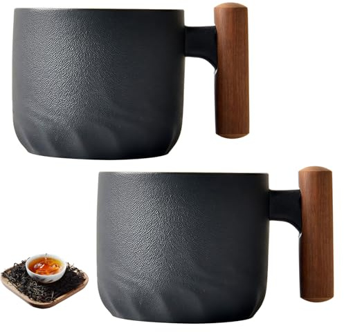 Priotk Premium - Juego de 2 tazas de café moca de cerámica, color negro, 70 ml, para café, café y café moka