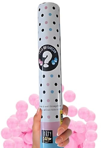 Lot de 2 Canons à Confettis Gender Reveal Rose - 30 cm | pour Baby Shower & Révélation de Sexe | Facile à Utiliser - Idéal pour Fête de Naissance | Zenda Club