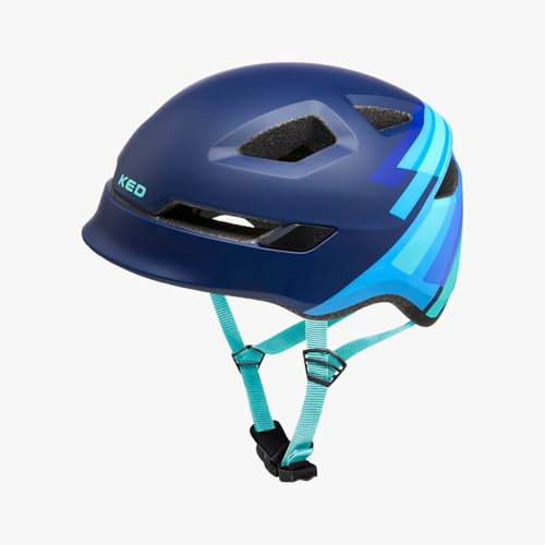 KED Kinder Fahrradhelm POP Blue matt / 52-56 (M) K-FIT Rastersteckschloss Integriertes LED-Rücklicht MIPS, In-Mold Technologie