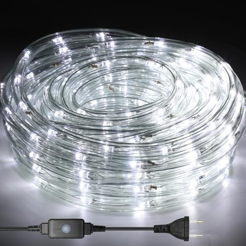 Ollewiellan Tubo luminoso a LED da 50 m, per esterni, 1200 LED, impermeabile, con timer e 8 modalità, per esterni, feste, matrimoni, Natale, luce decorativa (bianco freddo)