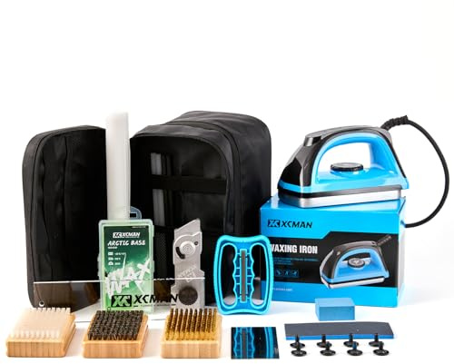 XCMAN Kit completo per la messa a punto di sci e snowboard con ferro da stiro, cera da sci, accordatore per bordi base multi-angolo, riparazione base Ptex, carta cerata, pietra gommosa per sci