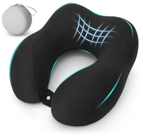 Petgulu Nackenkissen Flugzeug, Reisekissen Auto aus Memory Foam mit Aufbewahrungsbox, Nackenhörnchen für Reisen, Camping, Büro und Haus(Schwarz)