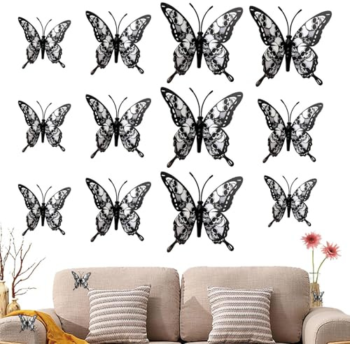 Dopsyesn Decoración De Pared Mariposas 3D | 12 Piezas Flores Esqueléticas Decoración De Pared - Halloween Mariposas 3D para Ventanas de Hogar Aula Dormitorio Oficina Bodas Cumpleaños Sala