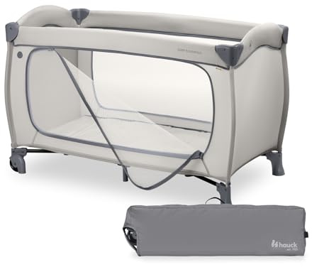 hauck Sleep N Easyfold, Dark Grey - Lettino da Viaggio Facilissimo da Richiudere dalla Nascita fino a 15 kg con Ruote, Borsa di Trasport e Grande Ingresso Zip per Giocare, 125 x 69 x 82 cm, 7,6 kg