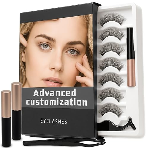 Retoo Ciglia magnetiche 7 pezzi, aspetto naturale, 3D, morbide ciglia artificiali, riutilizzabili, con applicatore e eyeliner, senza colla, impermeabili, facili da applicare, per tutti i giorni e le
