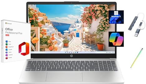 HP 2025 Pavilion 15.6 FHD Touchscreen Laptop, with Free Lifetime Microsoft Office 2024, Intel Core i7-1355U, 32GB RAM, 1TB SSD, Windows 11 Pro, Natural Silver, Copilot, with USB Hub & Stylus Pen