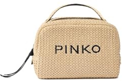 Pinko Necessaire in Rafia, Colore Paglia/Nero, Chiusura a Cerniera, 22 x 13 x 5 cm, Stile Casual