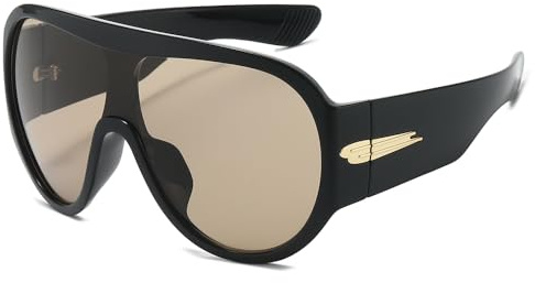 YAMEIZE Retro Gafas de Sol Piloto Extralarge Mujeres Hombres Gafas de Sol Redondo Grandes Marco Grande (Champaña Negra)