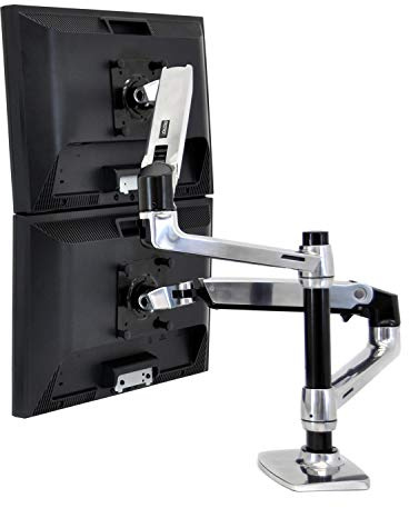 Ergotron – LX Vertical Stacking Dual Monitor Arm, VESA Desk Mount – for 2 Monitors Up to 24 Inches, 3.2-9.1kg Each – Polished Aluminum (45-248-026)