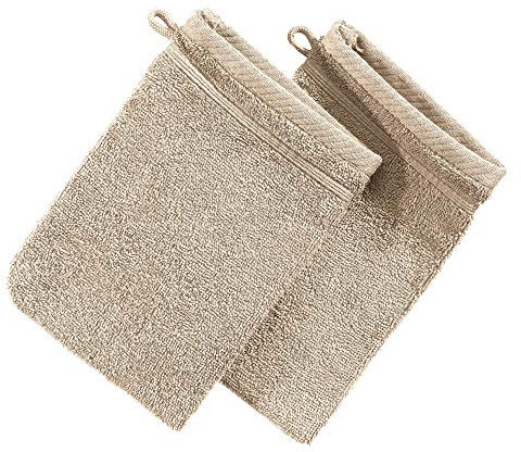 Erwin Müller Waschhandschuh Heidelberg 2er- Pack, 100% Baumwolle beige Größe 15x21 cm - weiche Qualität, saugstark und strapazierfähig - praktisch durch Schlaufe (weitere Farben)